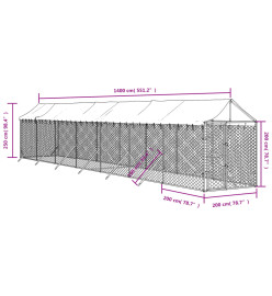 Chenil d'extérieur pour chiens avec toit argenté 2x14x2,5 m