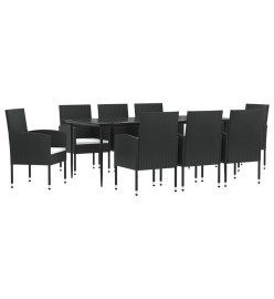 Ensemble à manger de jardin 9 pcs noir résine tressée et acier