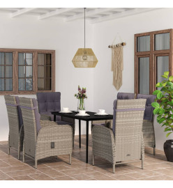 Mobilier de salle à manger de jardin coussins 7pcs Gris et noir