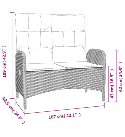 Mobilier à dîner de jardin et coussins 2 pcs gris rotin