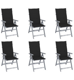 Chaises inclinables de jardin 6 pcs avec coussins Bois d'acacia