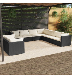 Salon de jardin 9 pcs avec coussins Noir Résine tressée