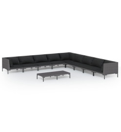 Salon de jardin 10 pcs avec coussins Résine tressée Gris foncé