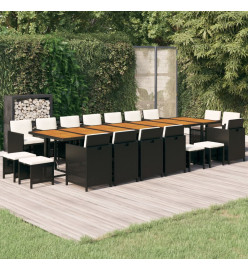 Ensemble à dîner de jardin coussins 19 pcs Noir Résine tressée