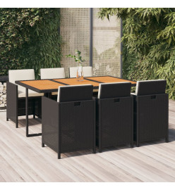 Ensemble à dîner de jardin coussins 7 pcs Résine tressée Noir