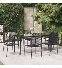Ensemble à dîner de jardin 7 pcs Noir Corde de coton et acier