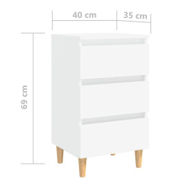 Tables de chevet avec pieds en bois 2 pcs Blanc 40x35x69 cm