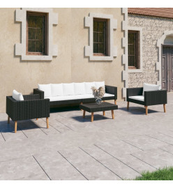 Salon de jardin 4 pcs avec coussins Résine tressée Noir