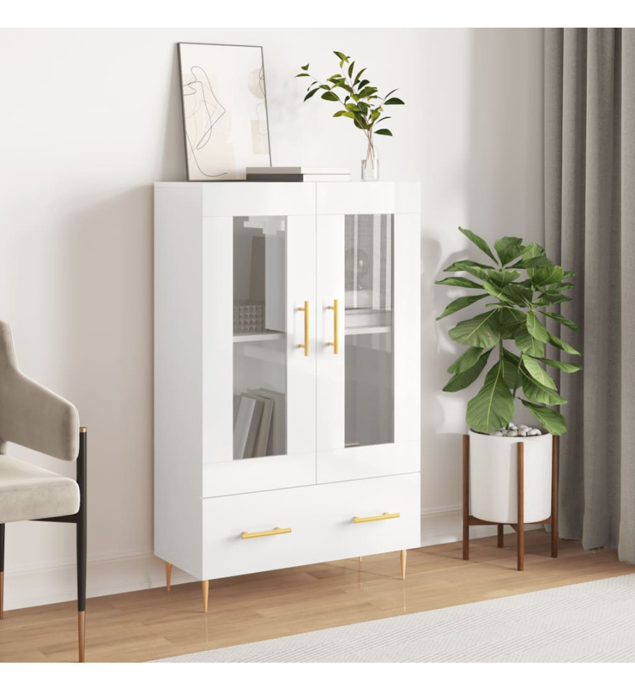 Buffet haut blanc brillant 69,5x31x115 cm bois d'ingénierie