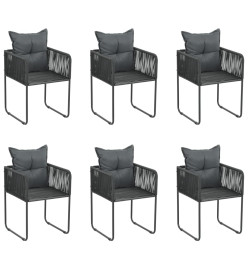 Chaises d'extérieur 6 pcs avec oreillers Résine tressée Noir