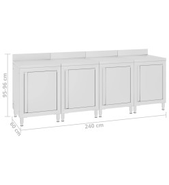 Table de travail commerciale avec armoire 240x60x96 cm Inox