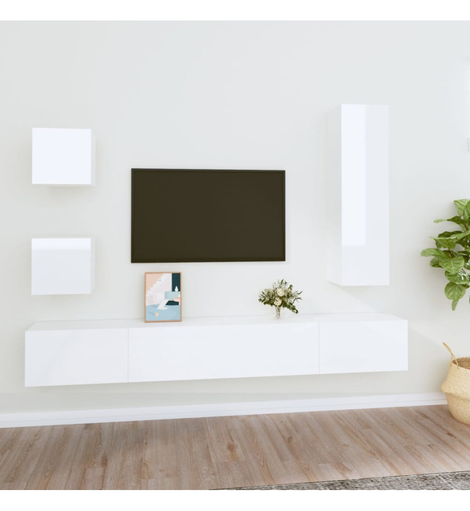 Ensemble de meubles TV 5 pcs Blanc brillant Bois d'ingénierie