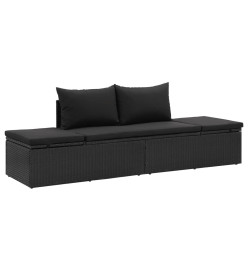 Chaise longue avec coussins Résine tressée Noir