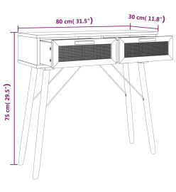 Table console Blanc 80x30x75 cm Bois massif pin /rotin naturel