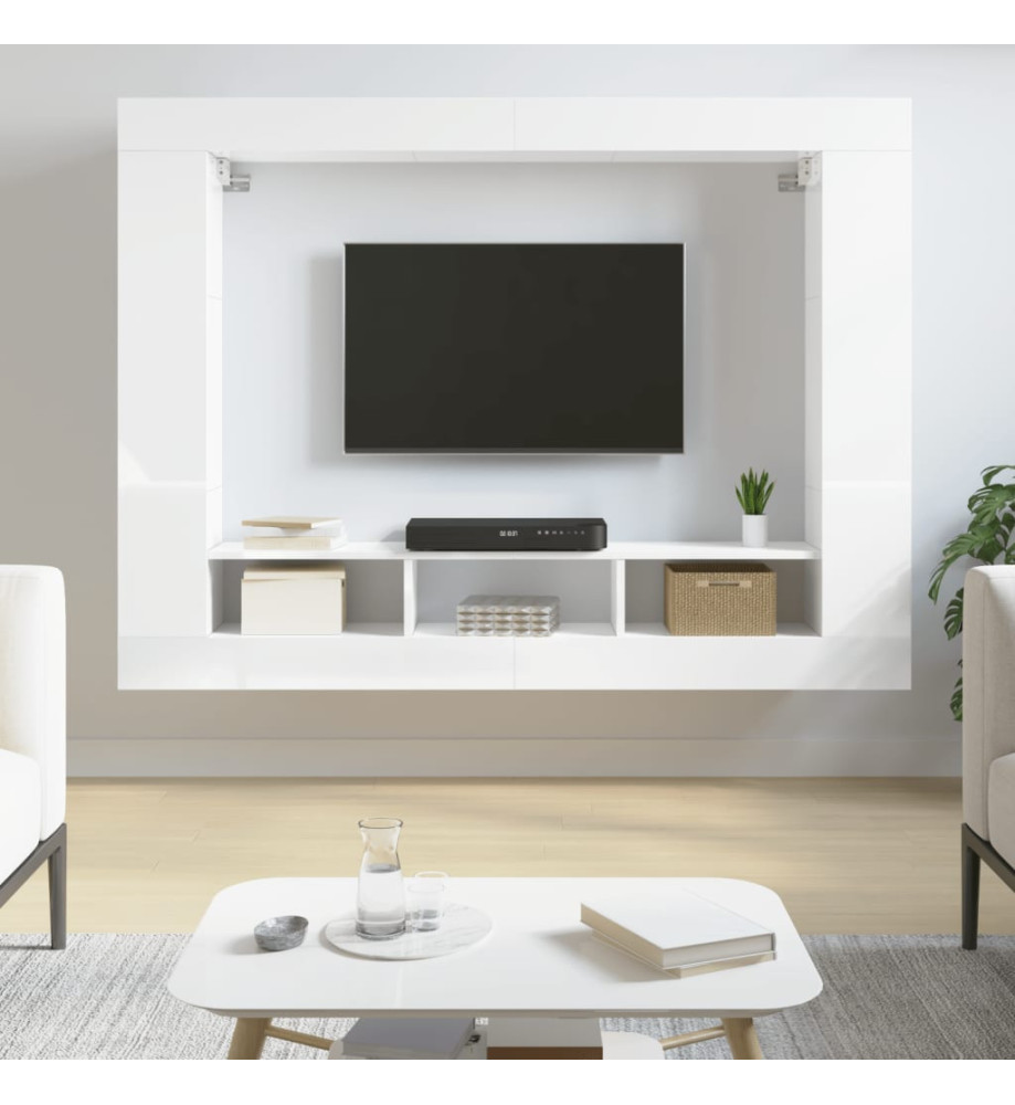 Meuble TV blanc brillant 152x22x113 cm bois d'ingénierie