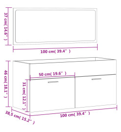 Armoire de bain avec miroir blanc brillant bois d'ingénierie