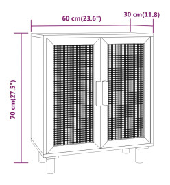 Buffet Marron 60x30x70 cm Bois de pin massif et rotin naturel