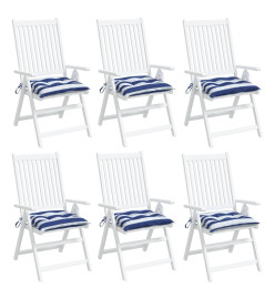 Coussins de chaise 6 pcs rayures bleues et blanches 40x40x7 cm