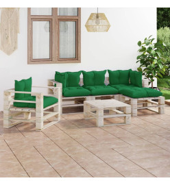 Salon palette de jardin 6 pcs avec coussins bois de pin