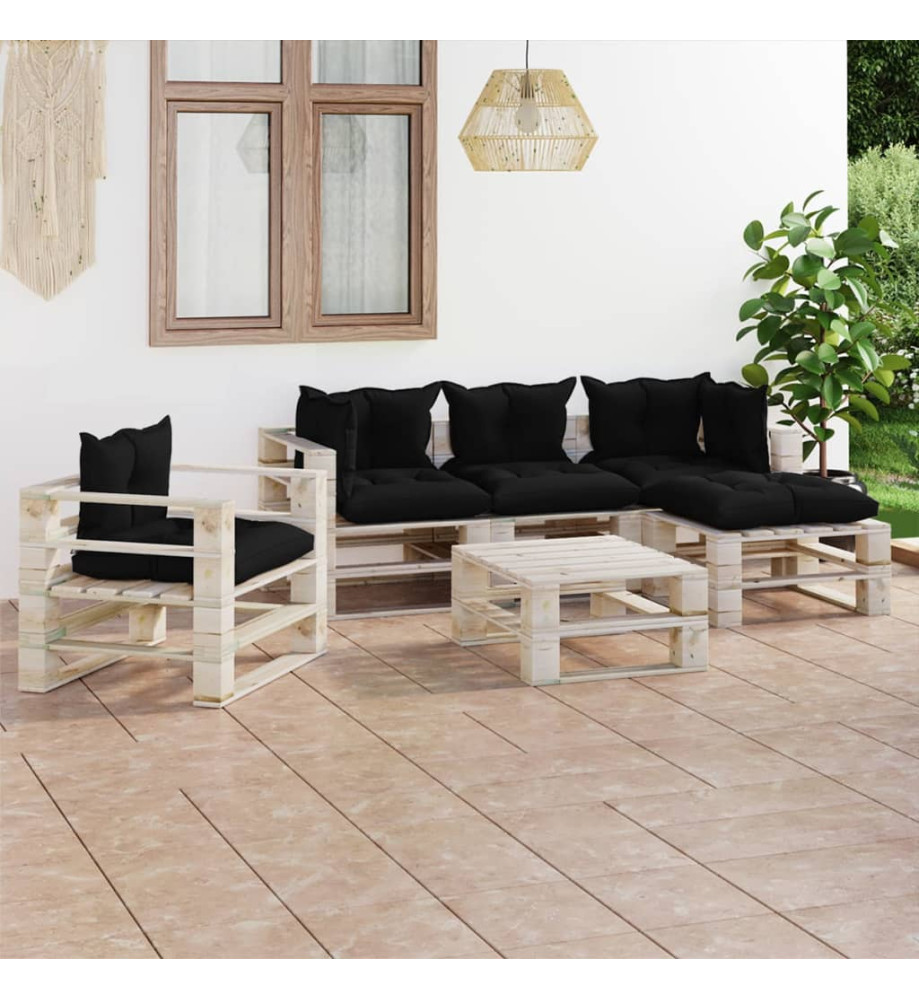 Salon palette de jardin 6 pcs avec coussins bois de pin