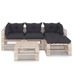 Salon palette de jardin 5 pcs avec coussins bois de pin