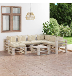 Salon de jardin palette 8 pcs avec coussins bois de pin