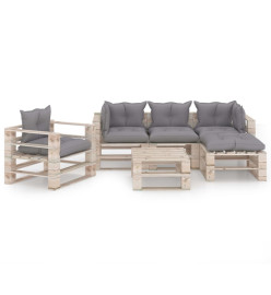 Salon palette de jardin 6 pcs avec coussins bois de pin