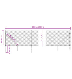 Clôture à mailles losangées avec ancrage argenté 0,8x25 m