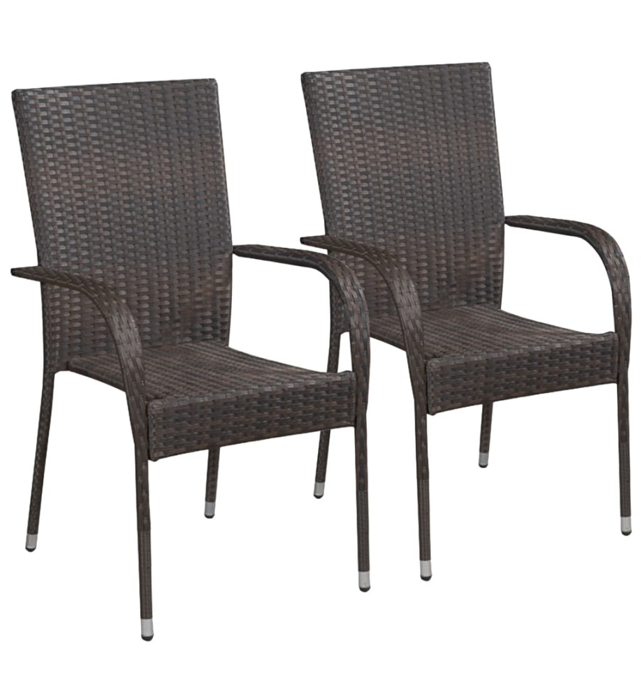 Chaises empilables d'extérieur 2 pcs Résine tressée Marron Chaises empilables d'extérieur 2 pcs Résine tressée Marron