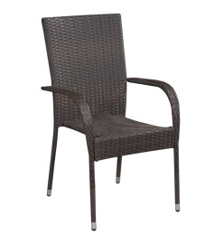 Chaises empilables d'extérieur 2 pcs Résine tressée Marron