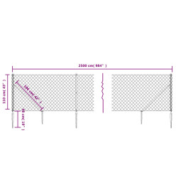 Clôture à mailles losangées avec ancrage argenté 1,1x25 m