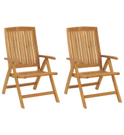 Chaises de jardin inclinables 2pcs et coussins bois massif teck