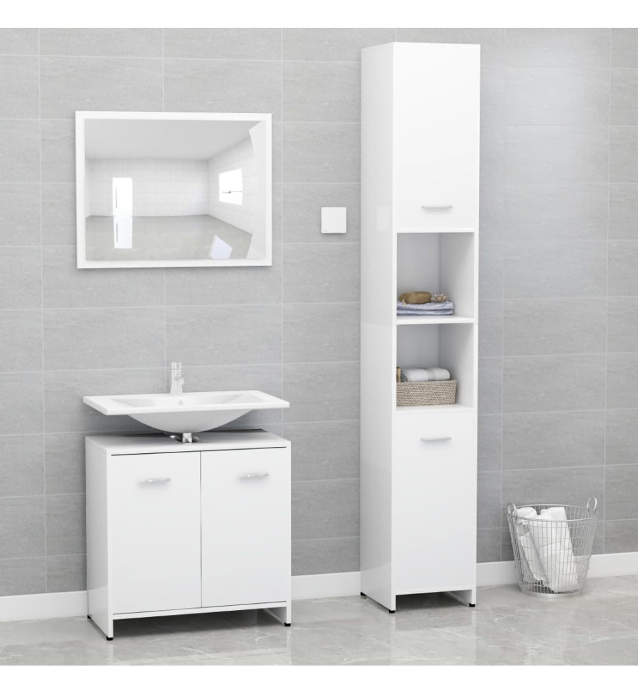 Ensemble de meubles de salle de bain 3 pcs Blanc Aggloméré