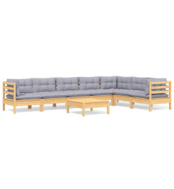 Salon de jardin 8 pcs avec coussins gris Bois de pin solide
