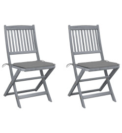 Chaises pliables d'extérieur 2 pcs avec coussins Bois d'acacia