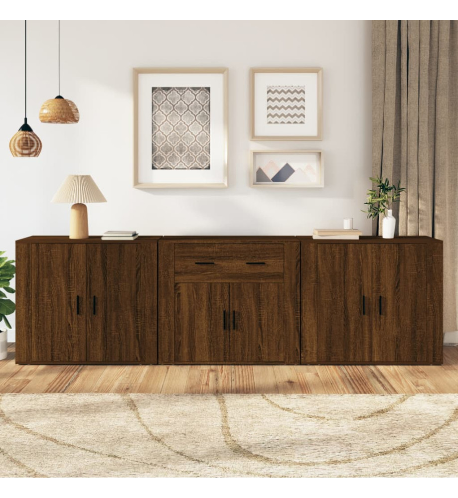 Buffets 3 pcs Chêne marron Bois d'ingénierie Buffets 3 pcs Chêne marron Bois d'ingénierie