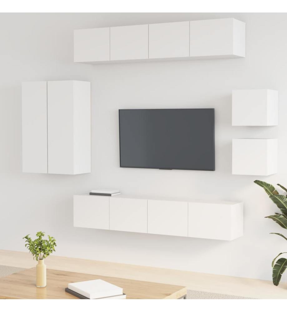 Ensemble de meubles TV 8 pcs Blanc Bois d'ingénierie