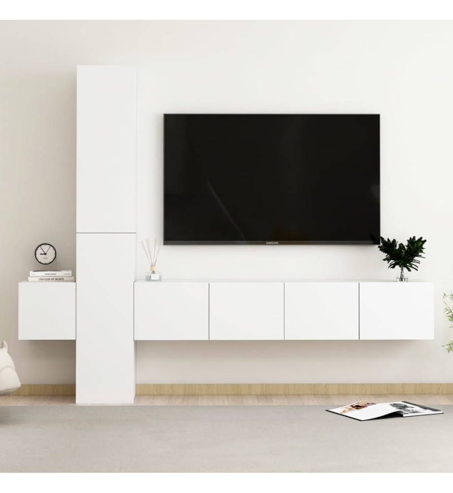 Ensemble de meubles TV 5 pcs Blanc Aggloméré