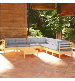 Salon de jardin 8 pcs avec coussins gris Bois de pin solide