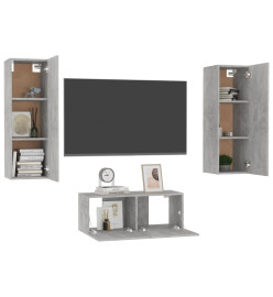 Ensemble de meubles TV 3 pcs Gris béton Aggloméré