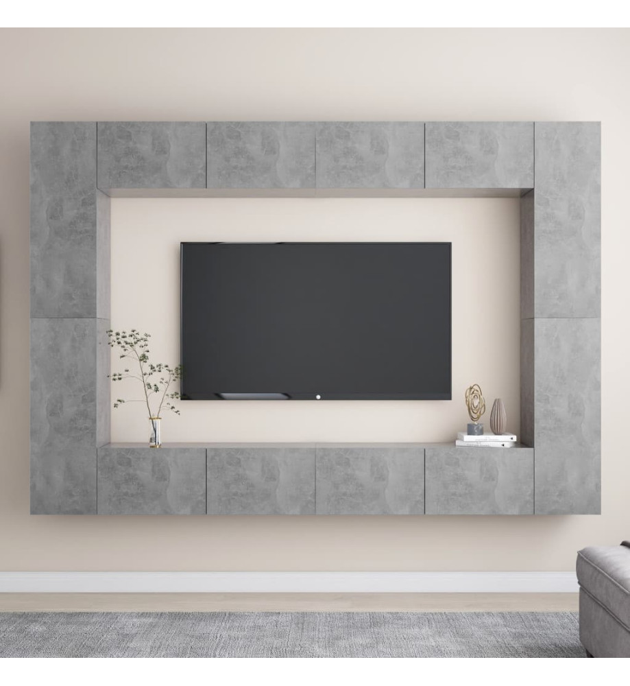 Ensemble de meubles TV 8 pcs Gris béton Aggloméré