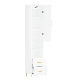 Buffet haut Blanc brillant 34,5x34x180 cm Bois d'ingénierie