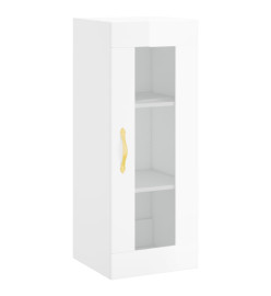 Buffet haut Blanc brillant 34,5x34x180 cm Bois d'ingénierie