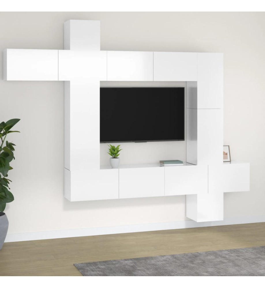 Ensemble de meubles TV 9 pcs Blanc brillant Bois d'ingénierie