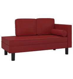 Chaise longue coussins et traversin rouge bordeaux similicuir