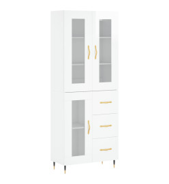 Buffet haut Blanc brillant 69,5x34x180 cm Bois d'ingénierie