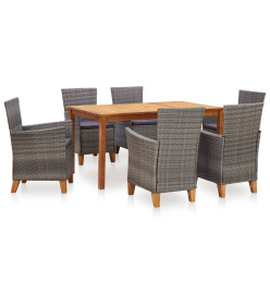 Mobilier à dîner 7 pcs Résine tressée et bois d'acacia Gris