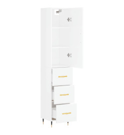 Buffet haut Blanc brillant 34,5x34x180 cm Bois d'ingénierie