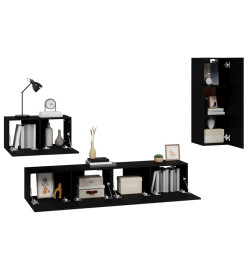 Ensemble de meubles TV 4 pcs Noir Bois d'ingénierie