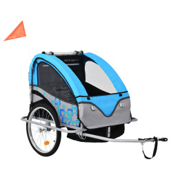 Remorque à vélo et poussette pour enfants 2-en-1 Bleu et gris